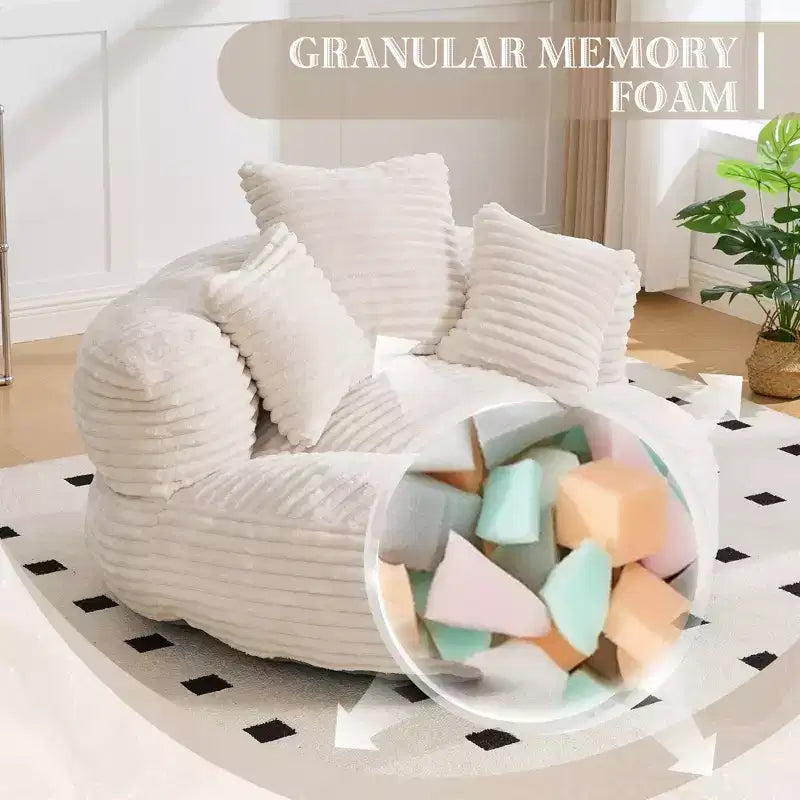 Sitzsacksofa für Erwachsene und Kinder, übergroßer Cord-Sitzsack mit 3 Kissen und Armlehnen für Wohnzimmer und Schlafzimmer - ModernLuxe