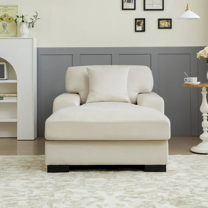 Moderne extra grote chaise longue-slaapbank in mid-century-stijl met kussen
