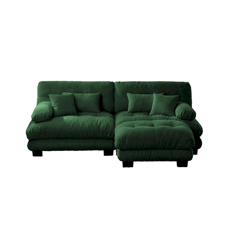 Ecksofa in L-Form, Chenille-Zweisitzer mit Lendenkissen