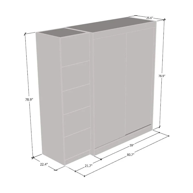 Armoire à 2 portes avec miroir et façade en verre, pour 2 personnes (gris / noir / blanc)