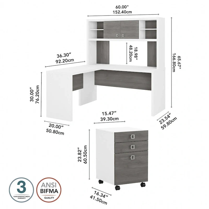 Bureau d’angle L Echo avec rehausse et tiroirs