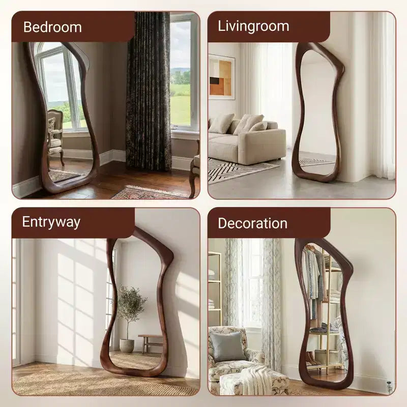 Dovelina asymmetrische passpiegel van 71H*31W, decoratieve staande spiegel, moderne badkamerspiegel voor woonkamer, eetkamer, hal en slaapkamer