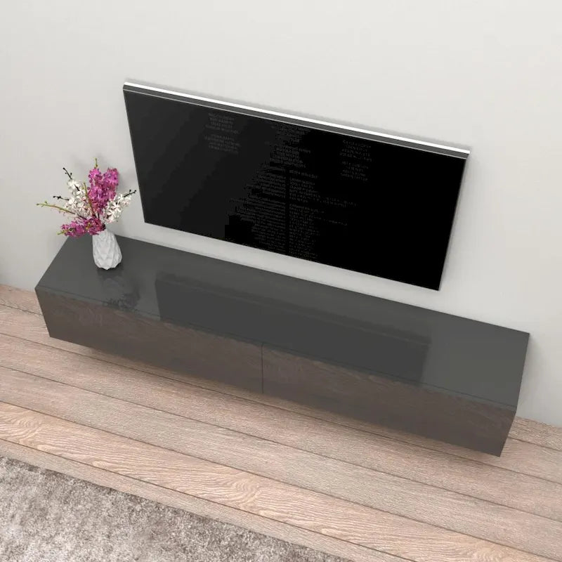 Meuble TV mural flottant Berno moderne et brillant de 71 pouces