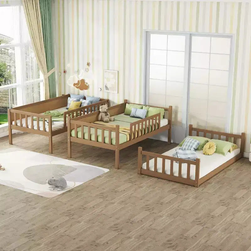 Letto a castello triplo per bambini, con tre letti singoli sovrapposti e separabili, scala e spondine, convertibile in 3 letti