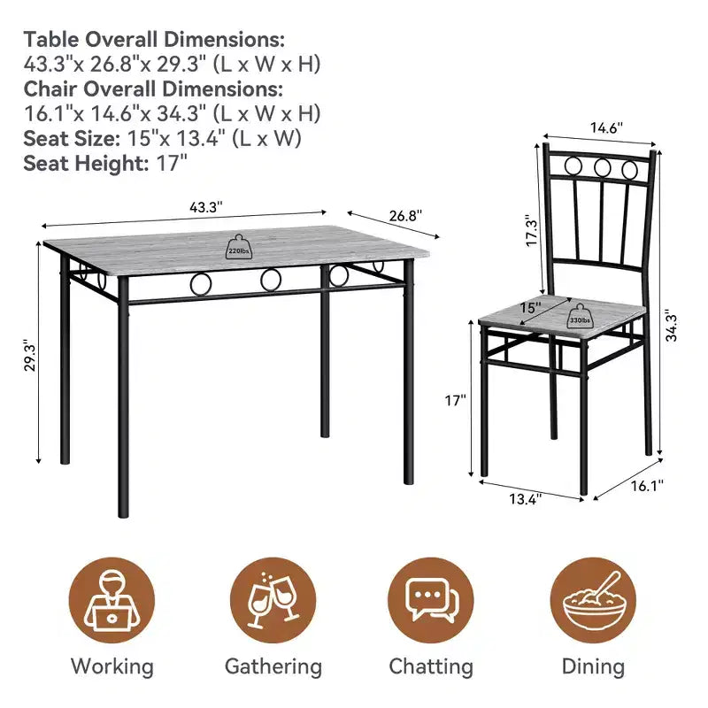 Dyonery rechthoekige eettafelset voor 4 personen, 5-delige keukentafelset met 4 stoelen, eettafelset, ruimtebesparende keukentafelset voor kleine ruimtes
