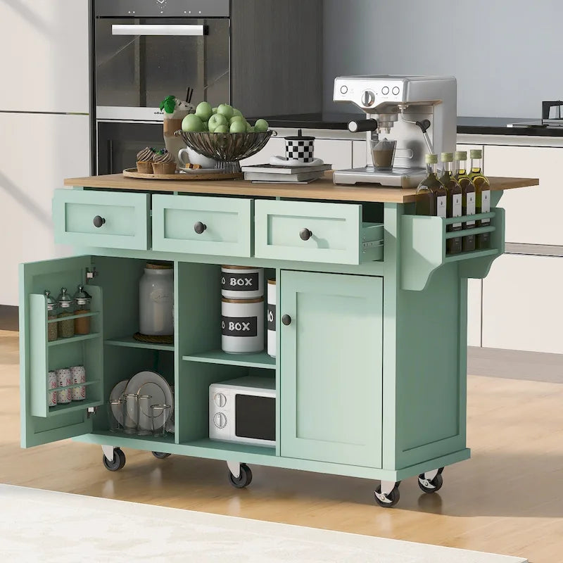 Îlot de cuisine portable à roulettes avec rangement