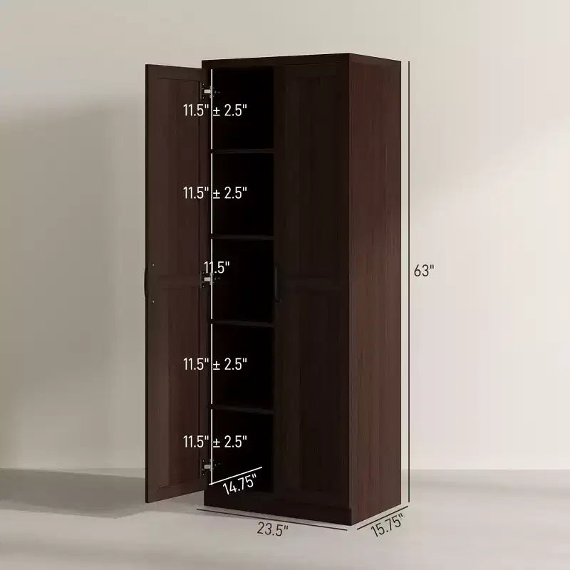 Dispensa da cucina a 2 ante da 63, mobile contenitore indipendente con 5 ripiani e 2 ripiani regolabili per la sala da pranzo