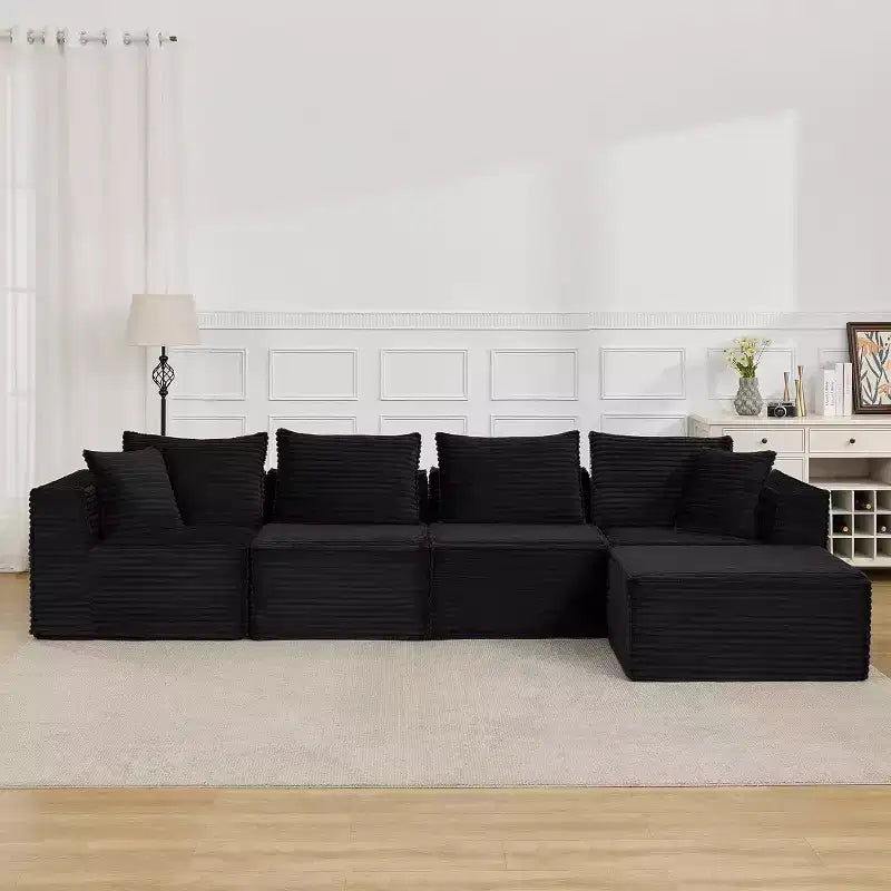 Divano componibile modulare Cloud da 107/ 137, senza struttura e con seduta profonda, trasformabile e confortevole, con pouf e schiuma memory