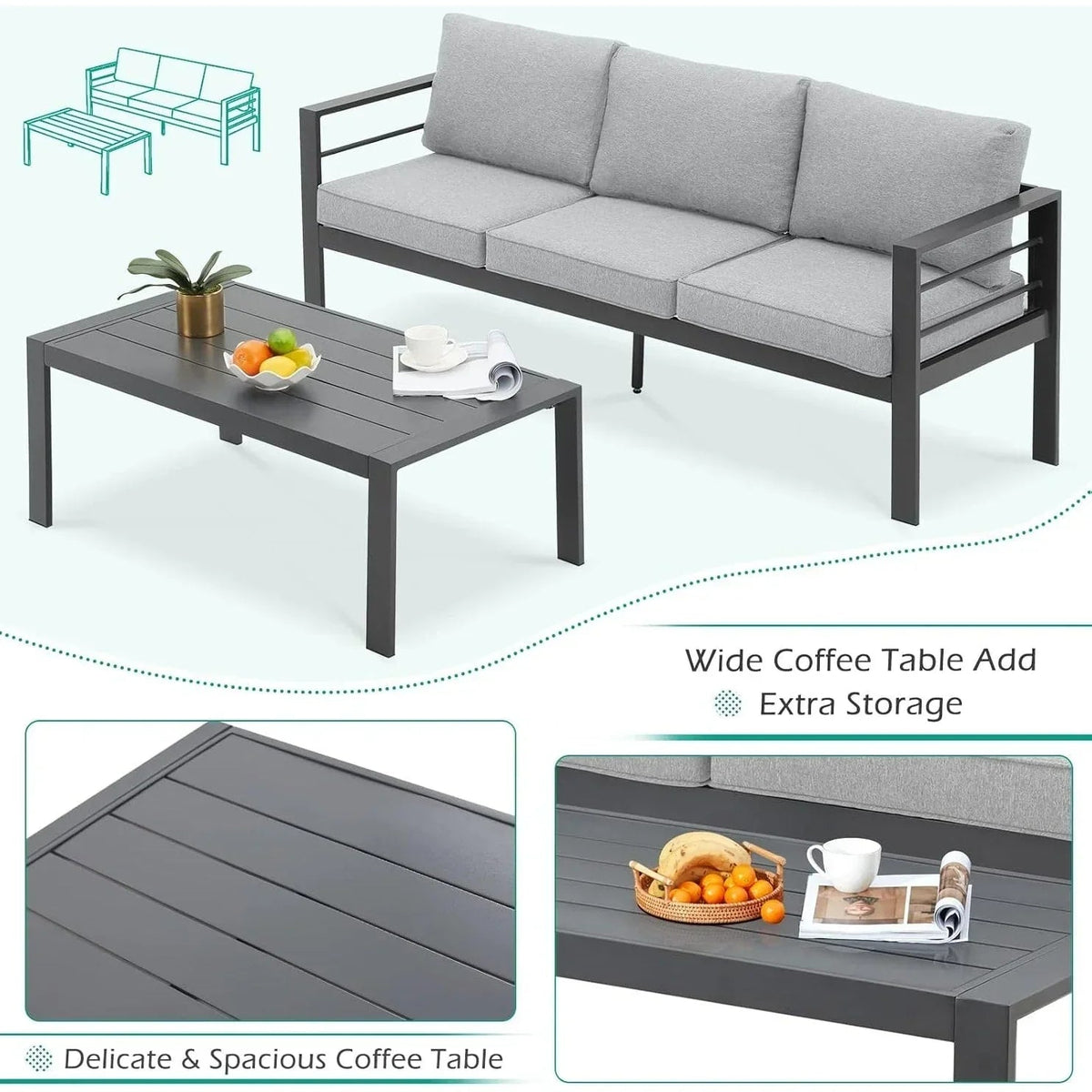 Ensemble de mobilier de jardin en aluminium AECOJOY de 7 pièces, salon de jardin