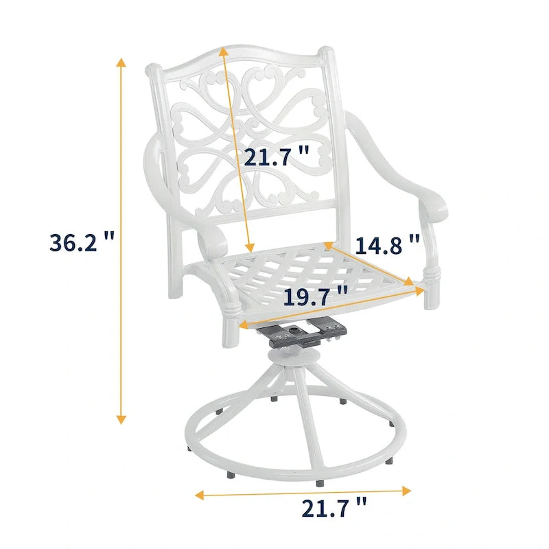 Ensemble de salle à manger de patio en aluminium moulé, 5 pièces, avec 4 chaises pivotantes