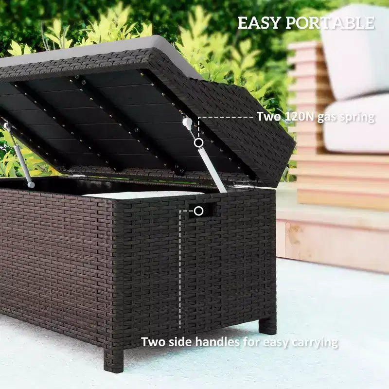 Banc de rangement extérieur en osier avec coussin