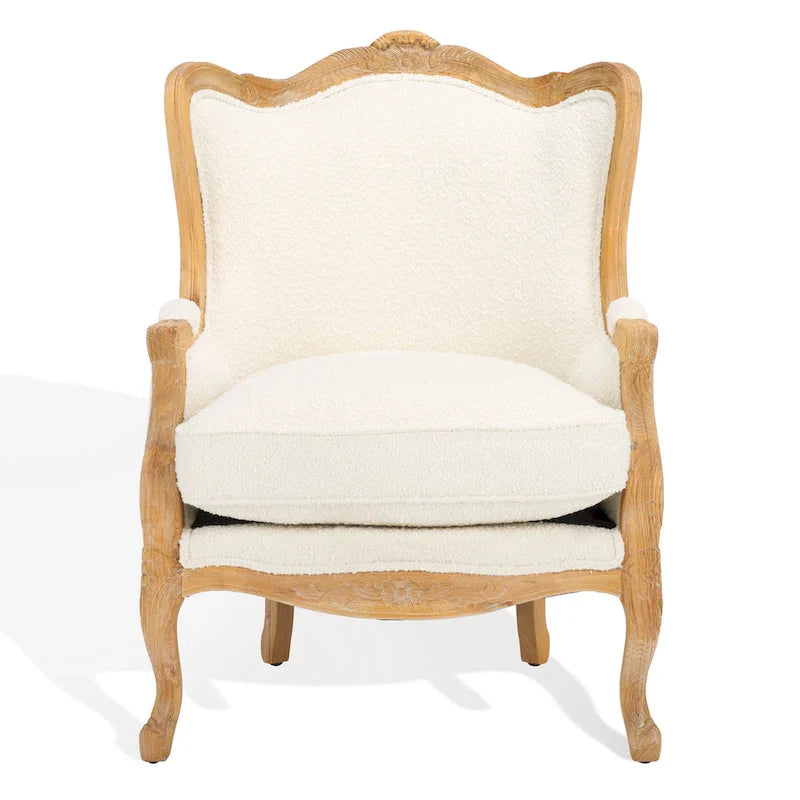 SAFAVIEH Couture Kali-vleugelstoel van eikenhout en natuurlijk linnen - 34Wx34Dx40H