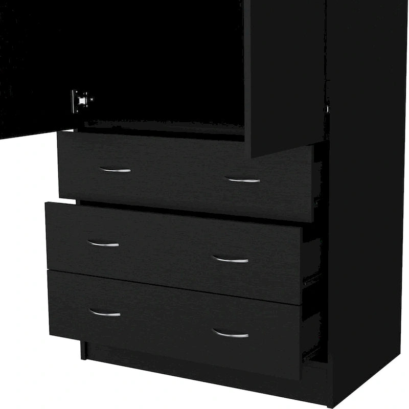 Armoire moderne à deux portes de 19 avec 3 tiroirs et 1 tringle à vêtements pour chambre