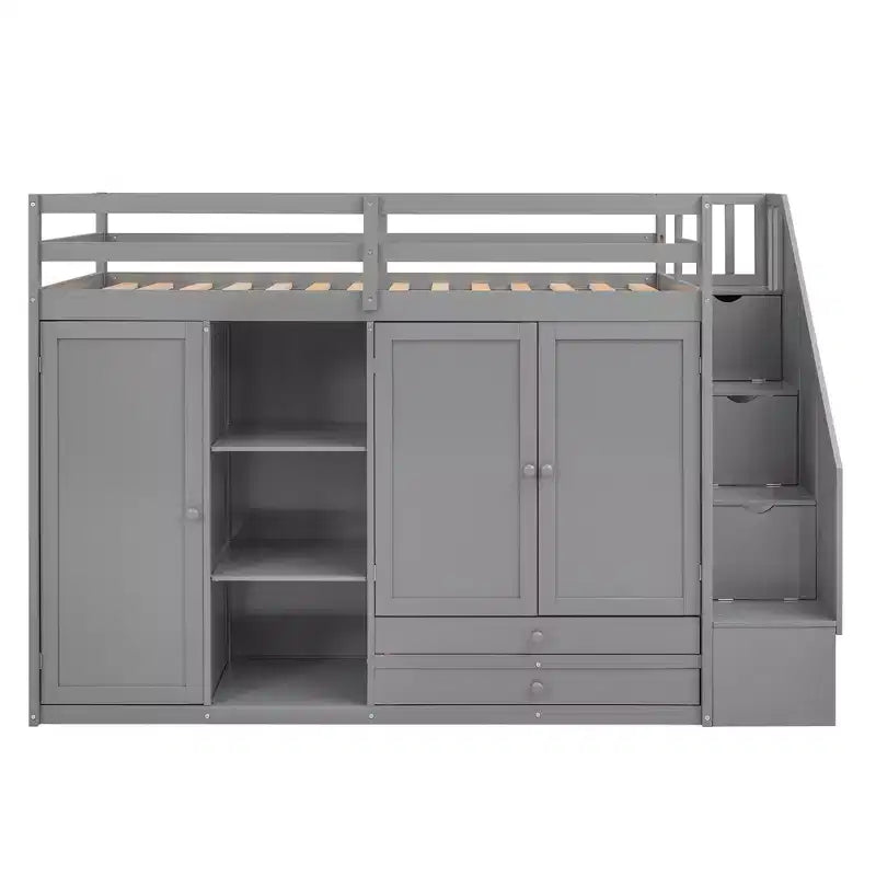 93.3 Functional Loft Bed with Wardrobes, Shelves, Drawers and Storage Ladder
