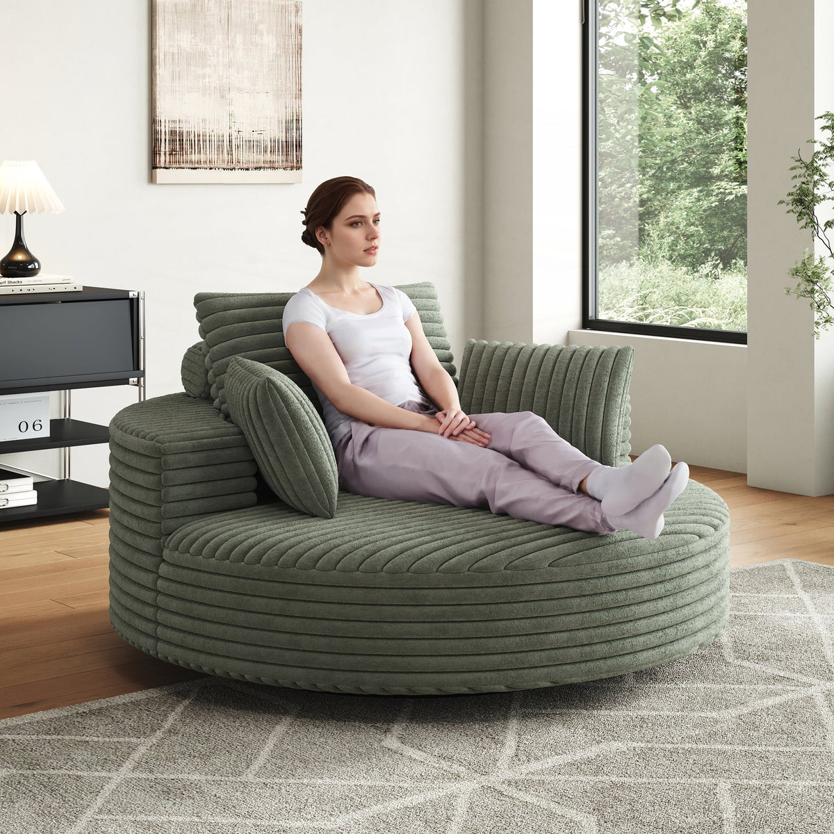 Einzelsessel mit Cord-Chenille-Bezug und Schaumstoffpolsterung, drehbar