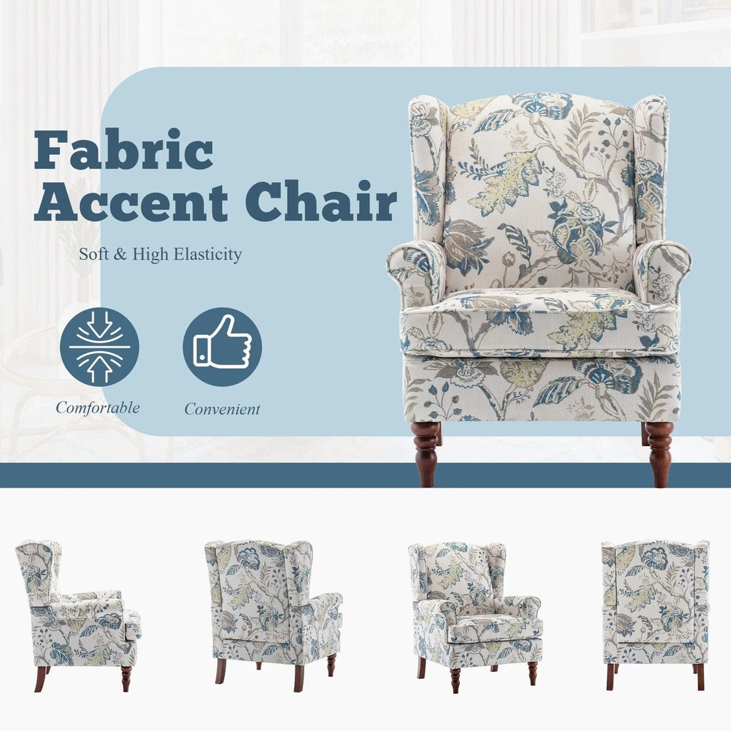 Erommy moderne fauteuil, fauteuil met hoge rugleuning, gestoffeerde eenzitsbank met knopen en houten poten voor de woonkamer
