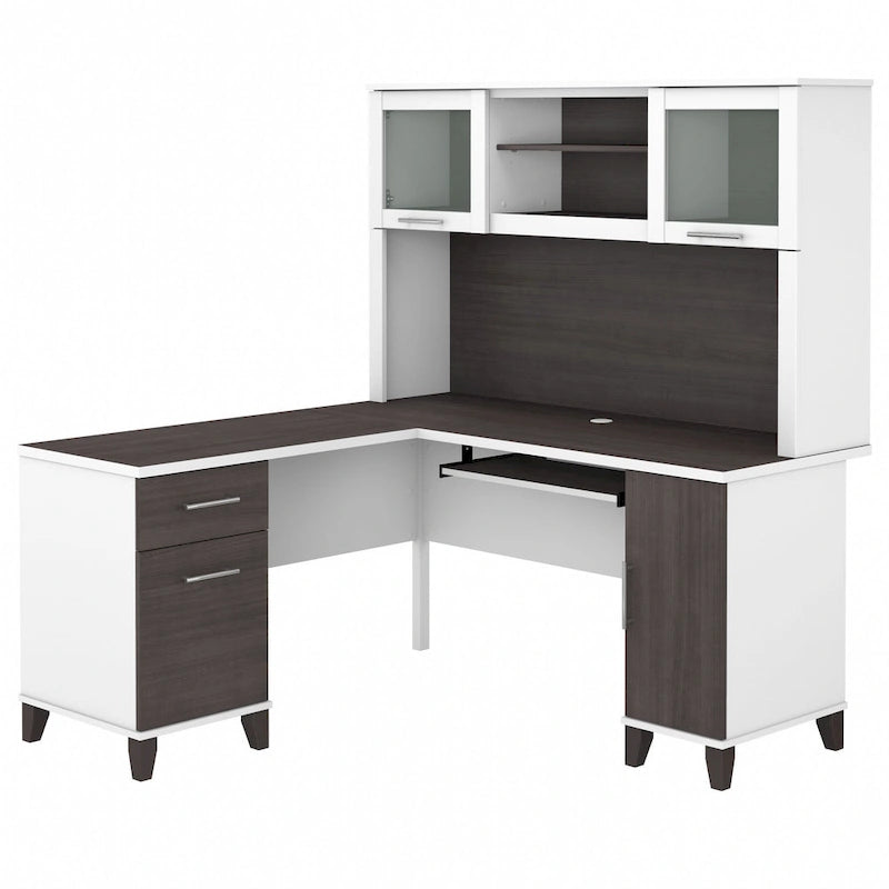Bush Furniture Somerset 60W L-förmiger Schreibtisch mit Aufsatzregal