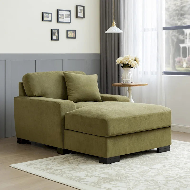 Moderne extra grote chaise longue-slaapbank in mid-century-stijl met kussen