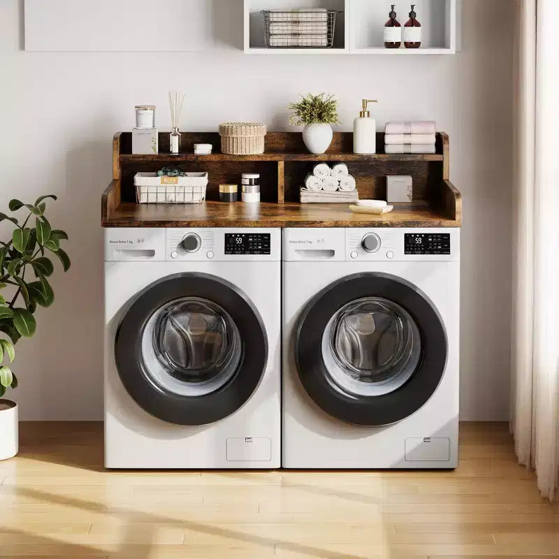Plan de travail à 2 niveaux pour lave-linge et sèche-linge avec étagère ou tiroirs, couvre-linge avec tapis antidérapant, plateau de 54X27.5 pour plier le linge