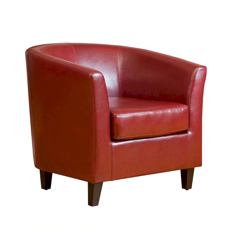 Clubfauteuil met kuipvormige zitting van gebonden leer in ossenbloedrood van Christopher Knight Home