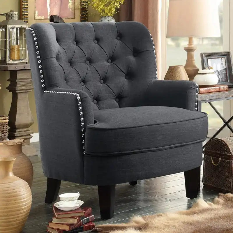 Poltrona decorativa Moser Bay Mignon in velluto/lino, larga 30, con schienale alto e bottoni