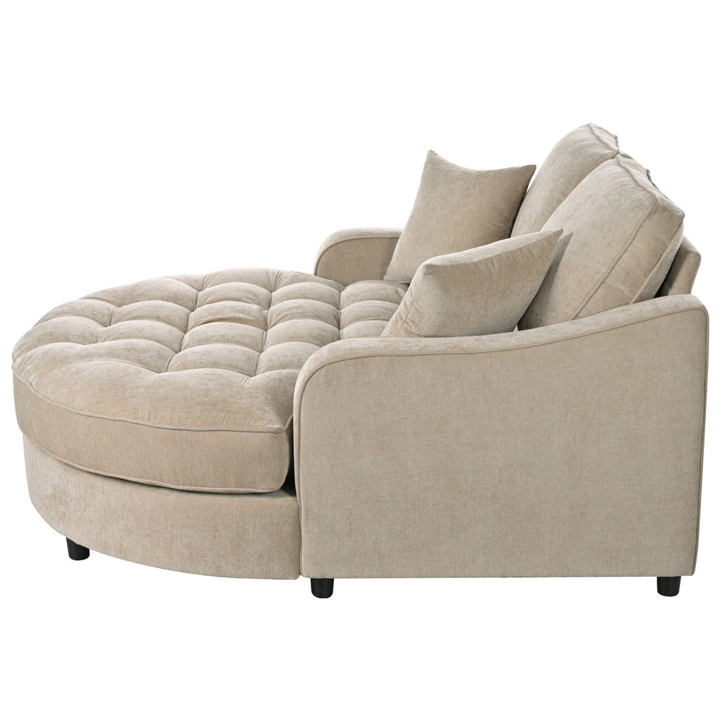 Chaiselongue-Schlafsofa aus Chenille, gepolstertes Sofa mit gesteppter Rückenlehne und 2 abnehmbaren Kissen für das Wohnzimmer