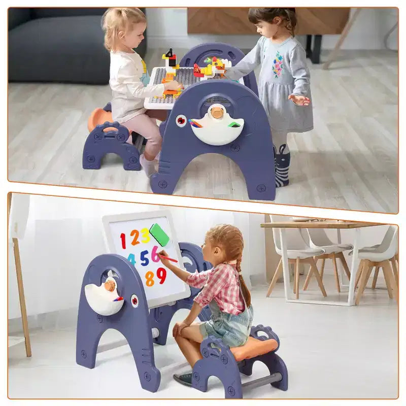 4-in-1-Aktivitätstisch-Set für Kinder, Bausteintisch mit magnetischem Whiteboard, 66 große Bausteine und 2 Aufbewahrungsboxen