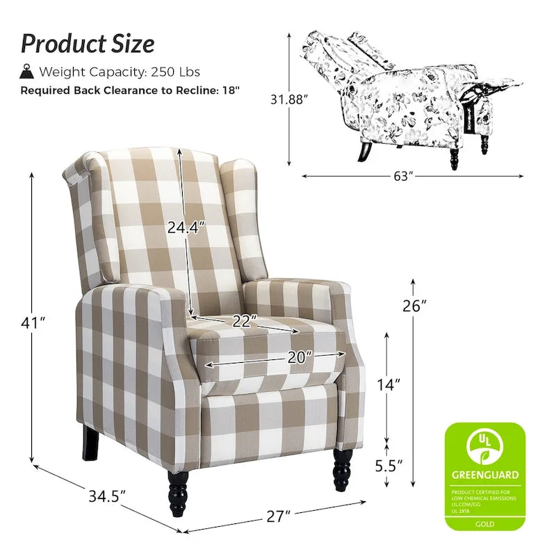 Handmatige relaxfauteuil in mid-century modern-stijl met wingback-ontwerp