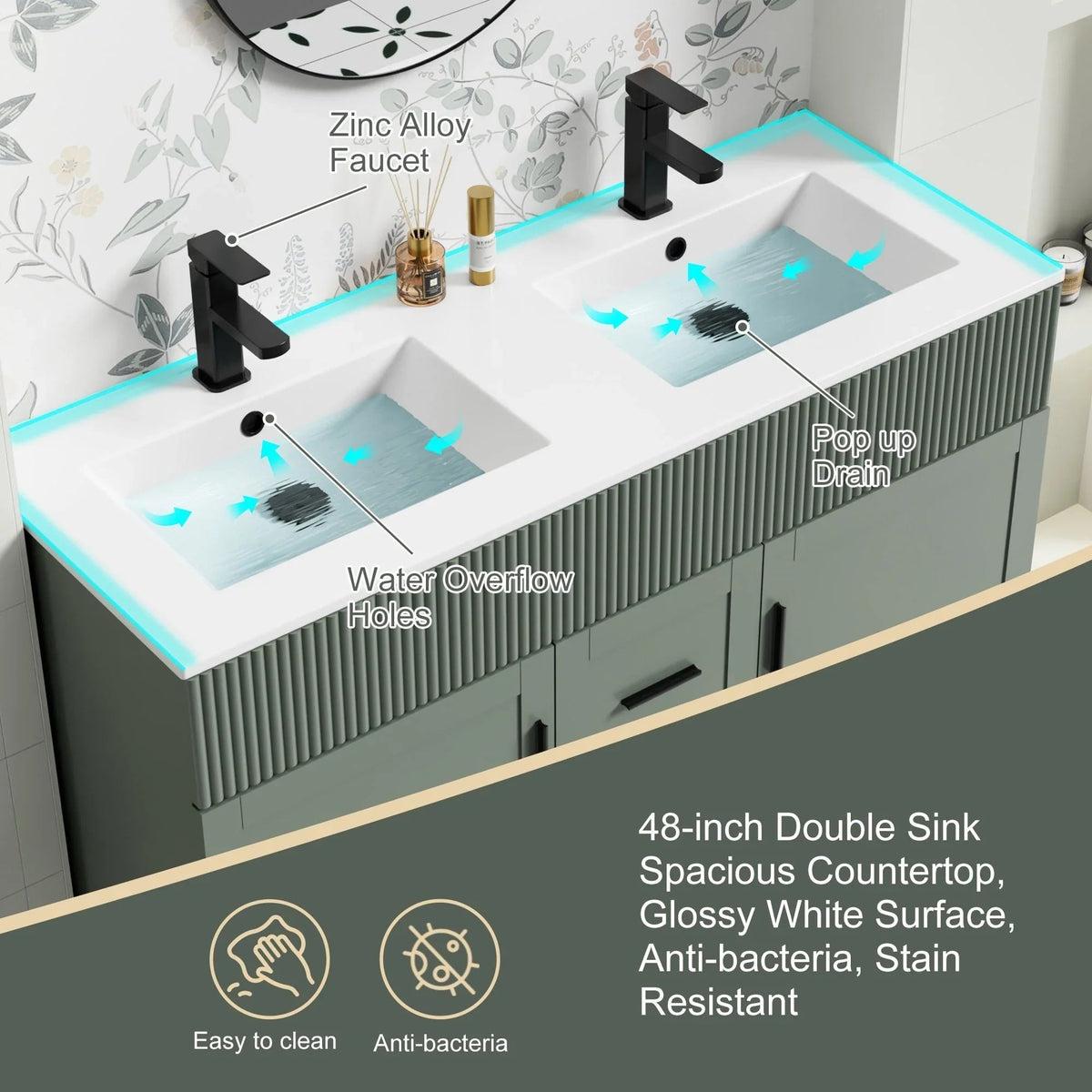 Ensemble meuble-lavabo de salle de bain Wavy Line 30/36/48 avec lavabo et robinet