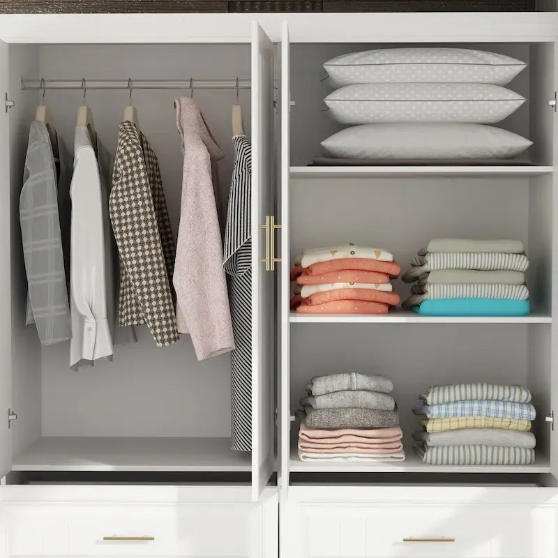 93.9H/74.2H Kleiderschrank, Garderobenschrank mit Kleiderstange, Schubladen und Stauraum