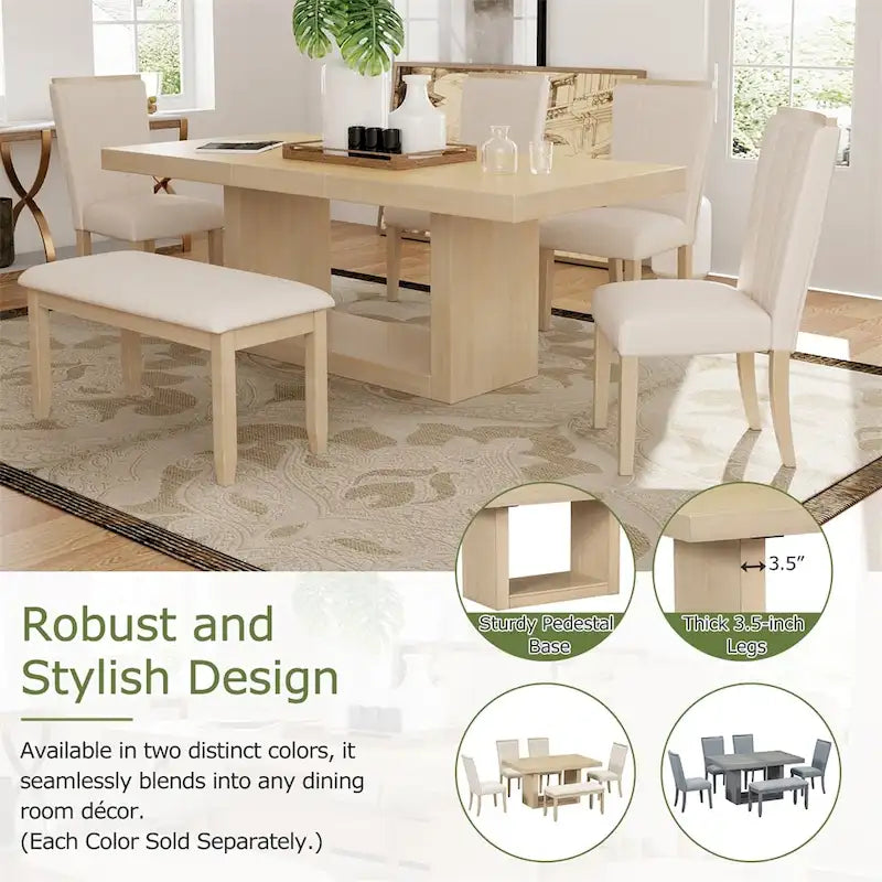 Modernes ausziehbares Säulentisch-Set, 6-teilig, 78inch