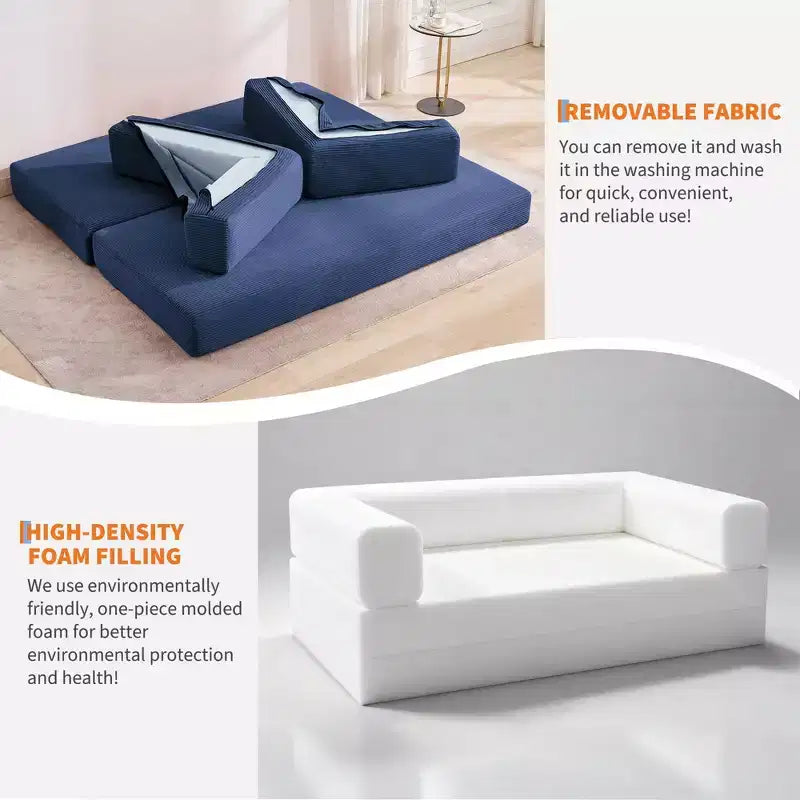 Modernes 79-Futon-Schlafsofa aus Cord für kleine Räume, 5-in-1-Couch mit abnehmbaren Armlehnen und Kissen