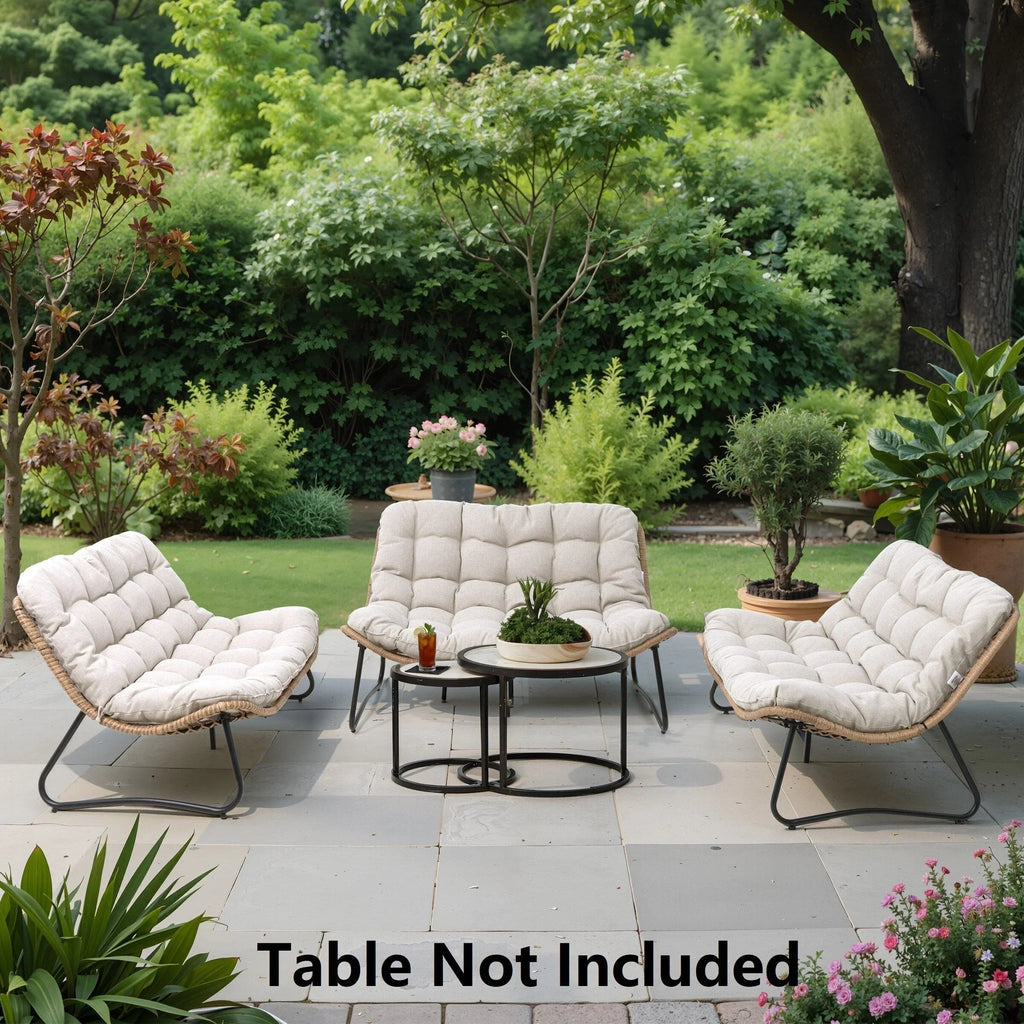 Double Papasan Chair Loveseat with Cushion, All-weather PE Rattan and Metal Frame for Indoor Outdoor