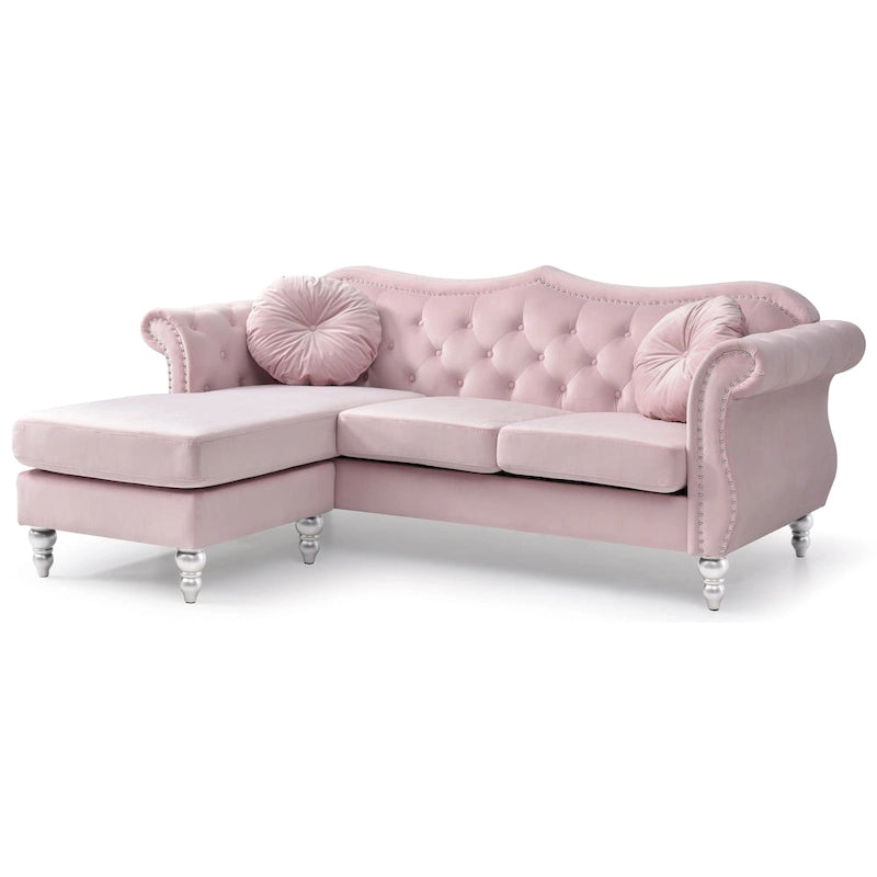 Hollywood-fluwelen bank met omkeerbare chaise longue