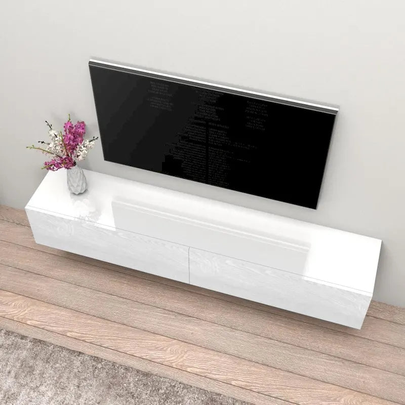 Meuble TV mural flottant Berno moderne et brillant de 71 pouces