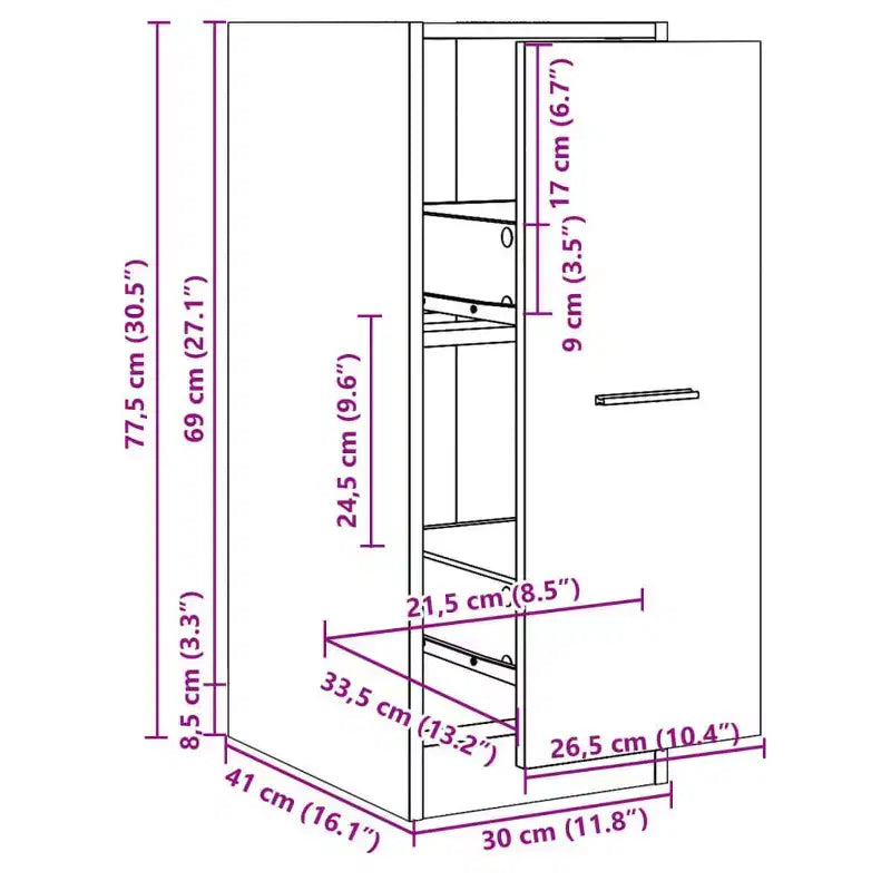 XL Apothekerschrank, Weiß, Holzwerkstoff, 11.8 x 16.1 x 30.5 in