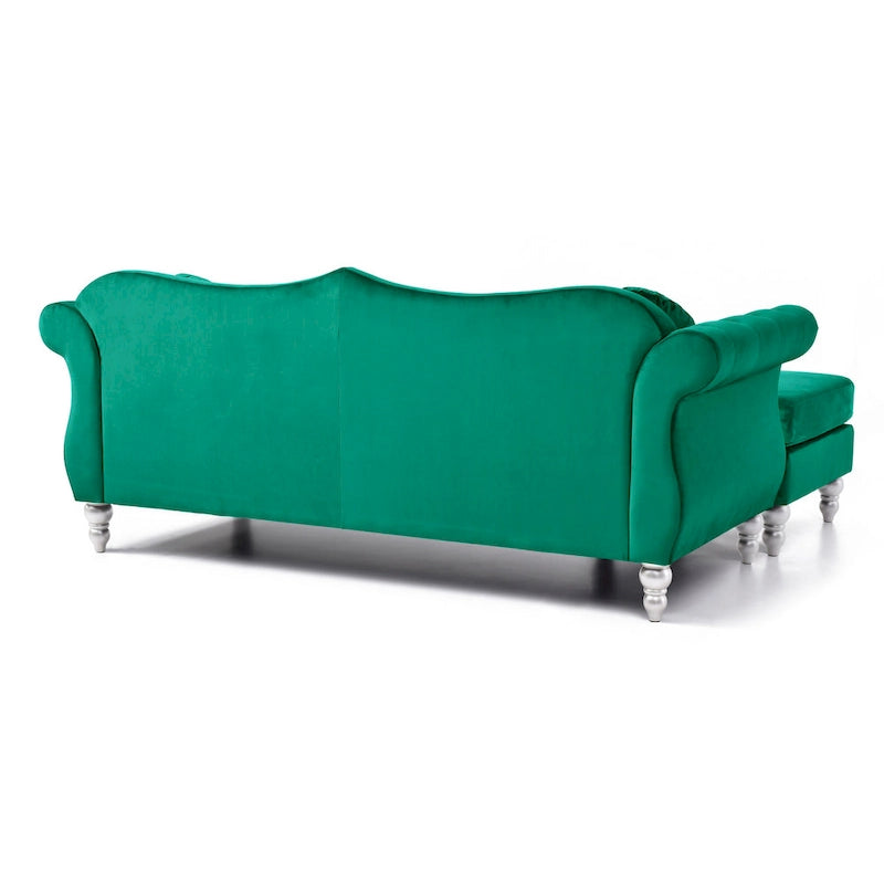 Hollywood-fluwelen bank met omkeerbare chaise longue