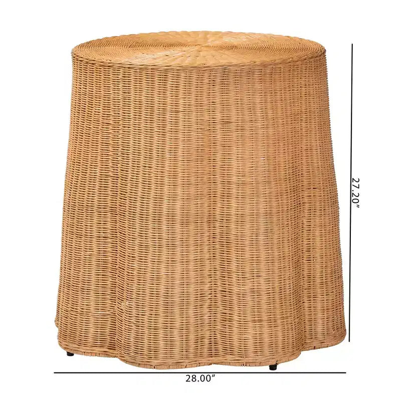 bali & pari Palm Beistelltisch aus Rattan im Boho-Stil, honigfarben und muschelförmig