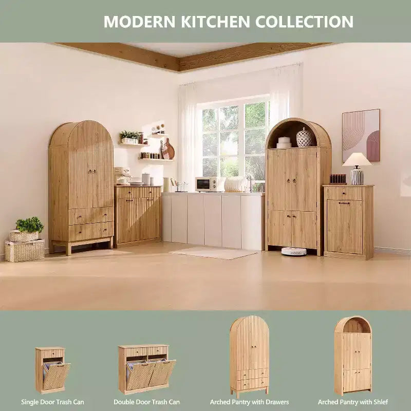 Dispensa da cucina alta 71 con arco, mobile contenitore moderno con 3 ripiani regolabili e 6 ripiani nelle ante, per cucina e soggiorno