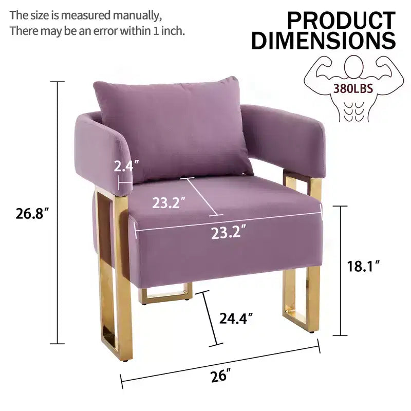 Set van 2 moderne gestoffeerde fauteuils met gouden metalen poten voor woonkamer, slaapkamer of kantoor