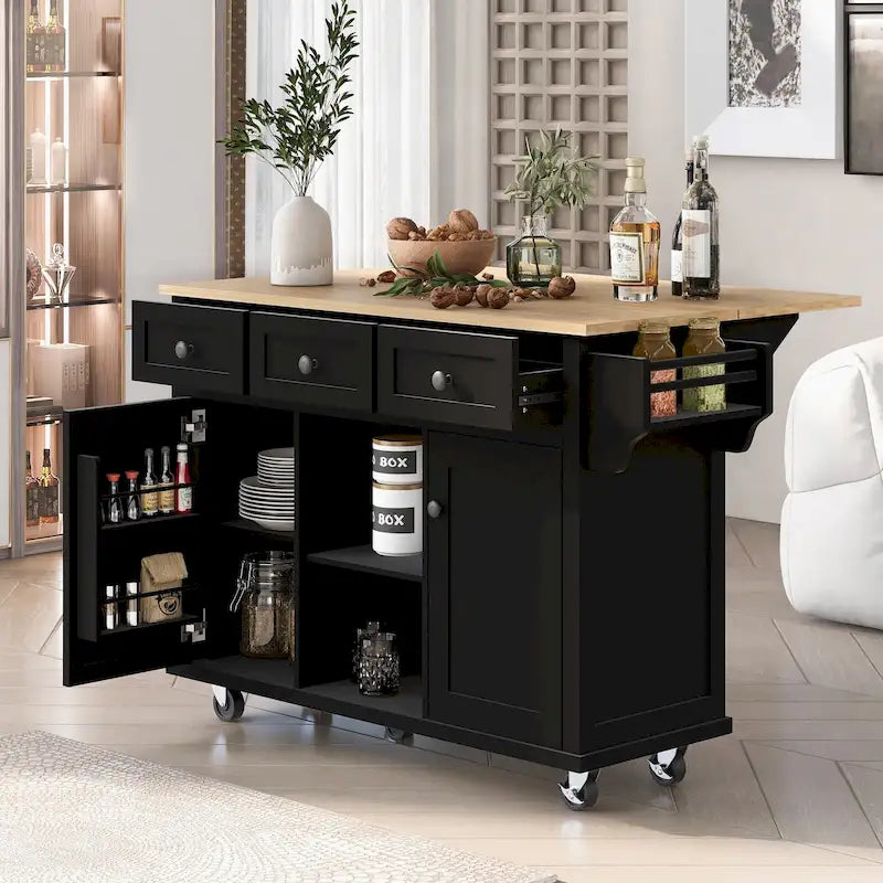 Îlot de cuisine portable à roulettes avec rangement