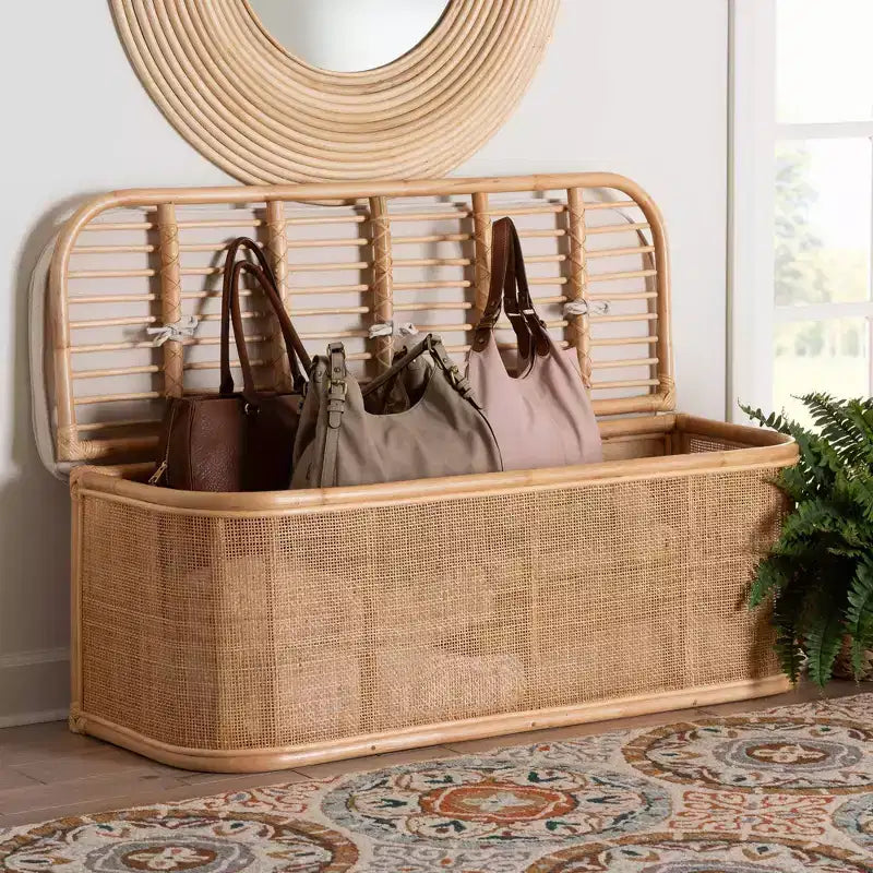 Panca contenitore in rattan naturale bali & pari Ishana Natural/White: imbottitura in poliestere, struttura in compensato, non richiede montaggio