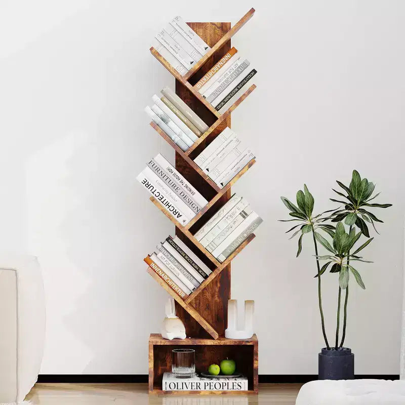 Baumförmiges Bücherregal mit 8 Ebenen, offenes Regal im rustikalen Stil, ideal für Wohnzimmer, Schlafzimmer und Büros
