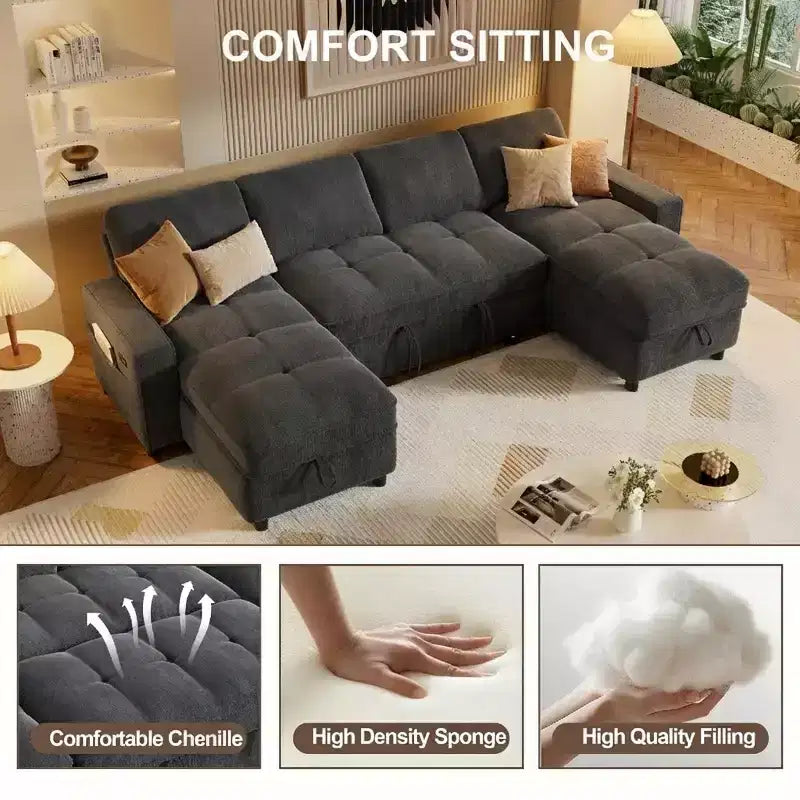 104-Zoll-U-förmiges Schlafsofa mit Stauraum, umwandelbar