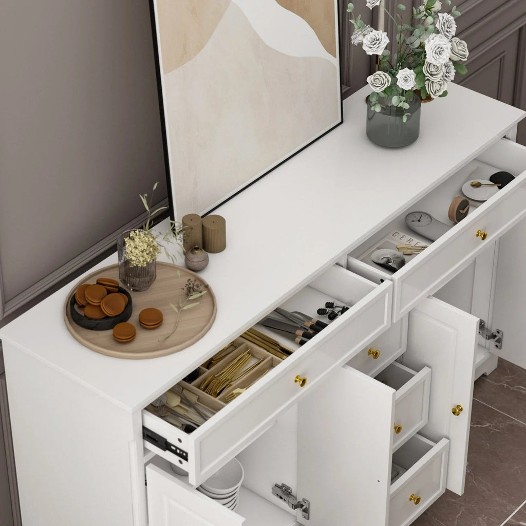 Buffet blanc à portes et tiroirs de 59.1, style moderne du milieu du siècle, laqué contemporain