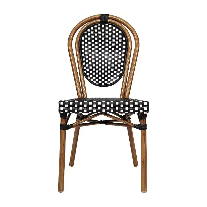 Flash Furniture Lourdes Bistro-Stapelstuhl im Thonet-Stil für den gewerblichen Innen- und Außenbereich, PE-Rattan und Aluminiumgestell