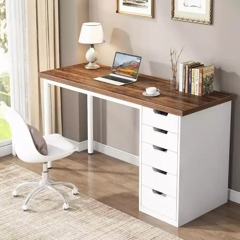 Bureau d’ordinateur Lantine avec 5 tiroirs, bureau moderne et sobre de 47 pouces pour le télétravail, les études et l’écriture, idéal pour les petits espaces