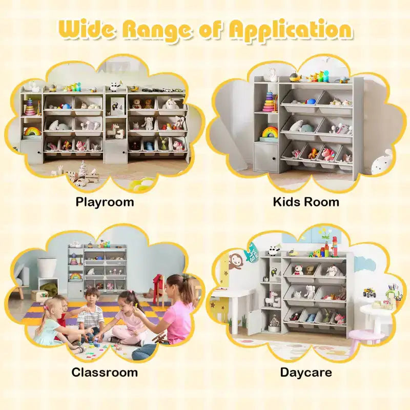 Costway Spielzeugaufbewahrung und Bücherregal für Kinder, Bücherregal aus Holz mit 4 kleinen und 4 großen Boxen, Grau/Weiß