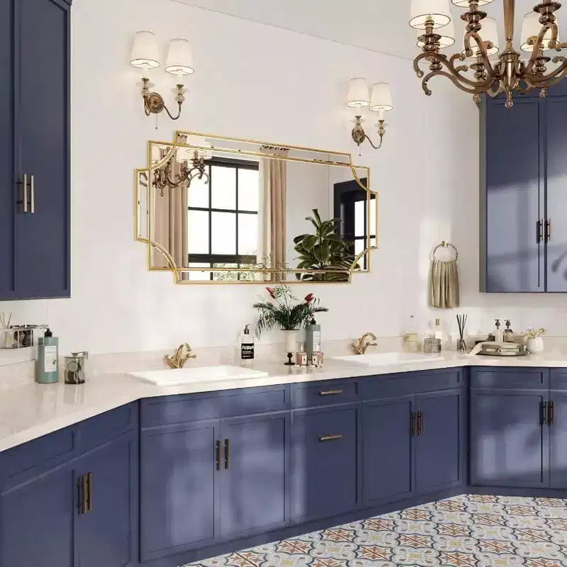 Specchio decorativo da parete dorato in stile classico, smussato e a figura intera, per arredare bagno, soggiorno, camera da letto e cucina