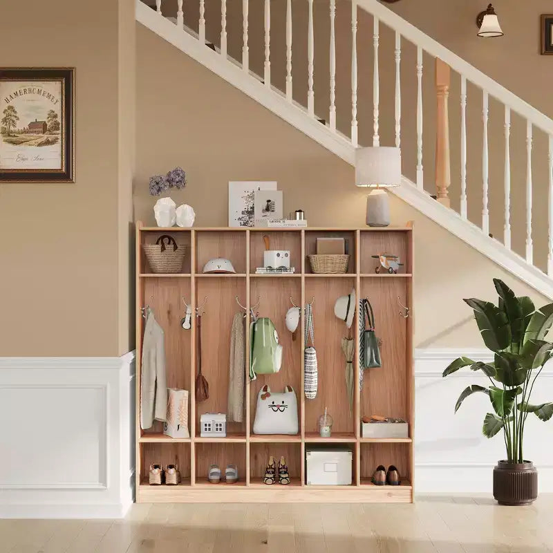 Vestiaire scolaire à 5 sections avec 10 casiers, meuble de rangement avec 10 crochets pour la maison, l’école, la crèche et la maternelle